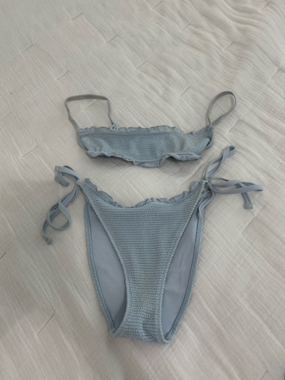PacSun Light Blue Smocked Ruffle Tie Bikini Set